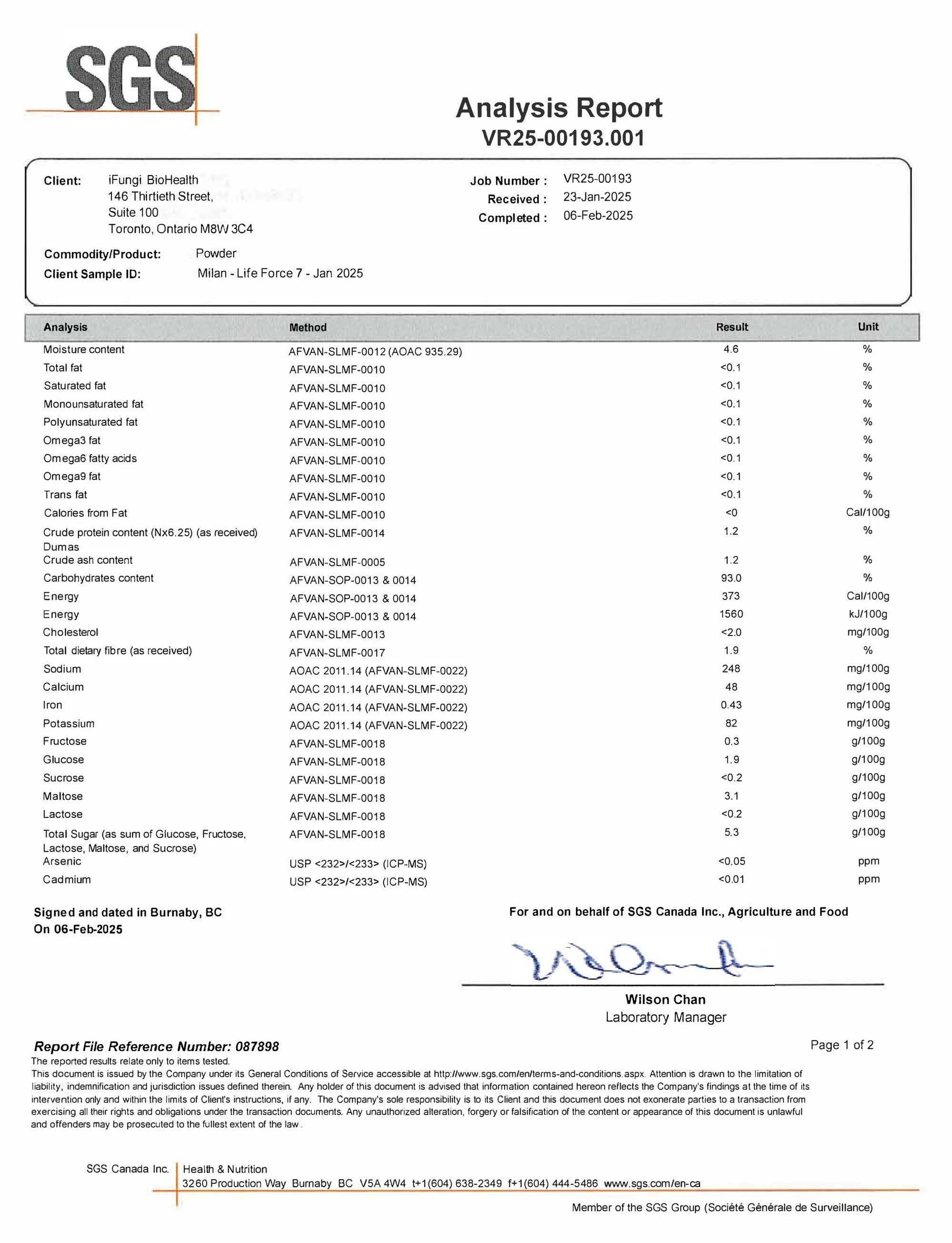 SGS Lab Report - iFungi Life Force 7 - Page 1