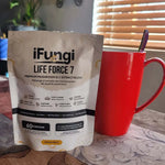 Life Force 7 mushroom powder bottle with seven functional mushroom extracts for natural energy and mental clarity