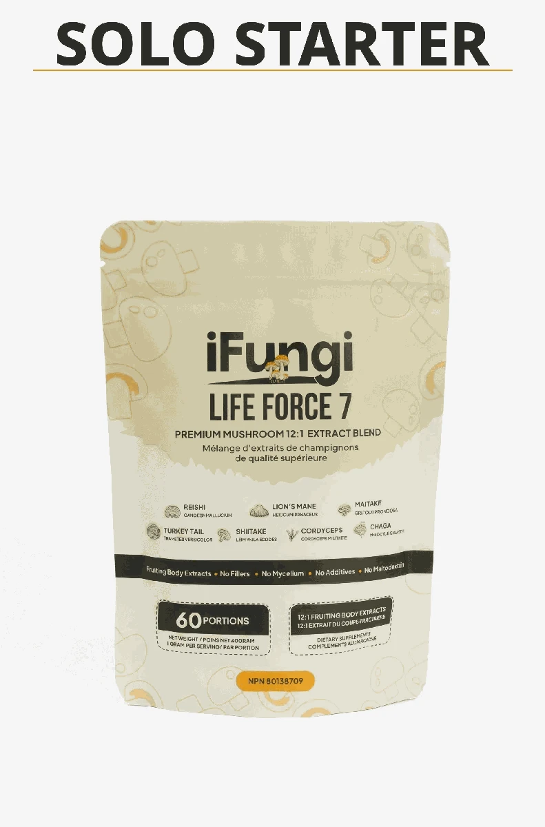 Life Force 7 natural mushroom powder with 7 functional mushroom extracts for focus, energy, and wellness