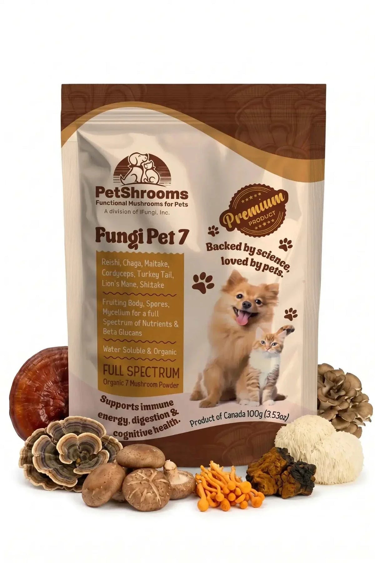 PetShrooms 7 natural pet supplement mushroom powder for dogs and cats boosting immunity and vitality