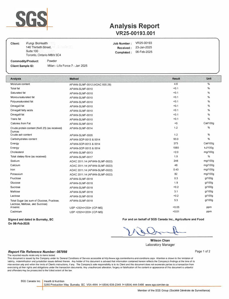 SGS Lab Report - iFungi Life Force 7 - Page 1